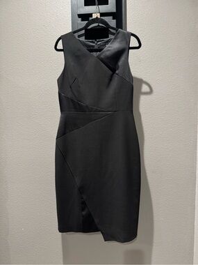 WHBM Black Sheath Dress Size 8 Asymmetrical Satin Trim